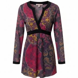 Anthropologie Sweet Pea by Stacy Frati Deep V sheer tunic paisley print dress